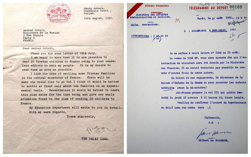 Échange de courrier en 1961 entre le dalaï-lama et le Ministère des Affaires étrangères de la République française