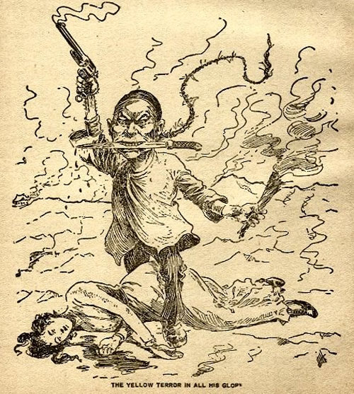 Le péril jaune, caricature américaine de 1899 (source : Wikimedia commons)