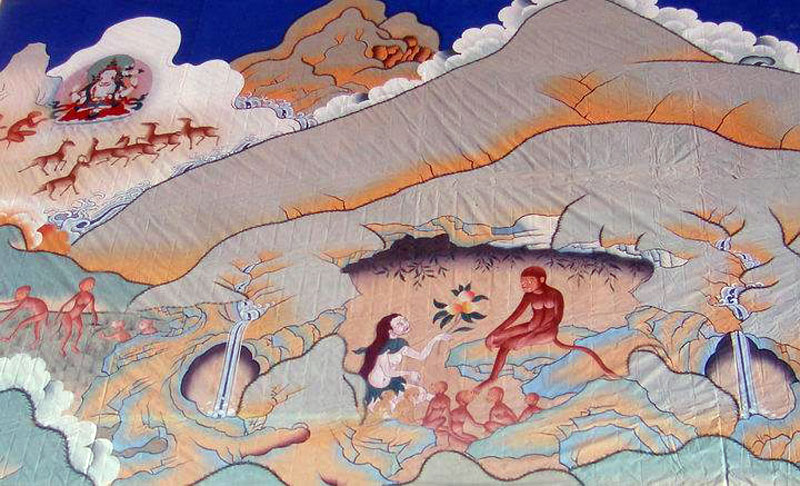  La rencontre entre le singe et l'ogresse dans une grotte de la montagne Gangpo Ri