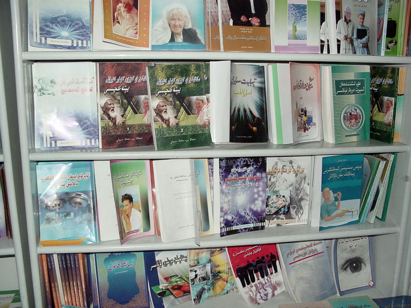 Des livres en caractères arabes dans une librairie du Xinjiang (Photo : Lionel Vairon)