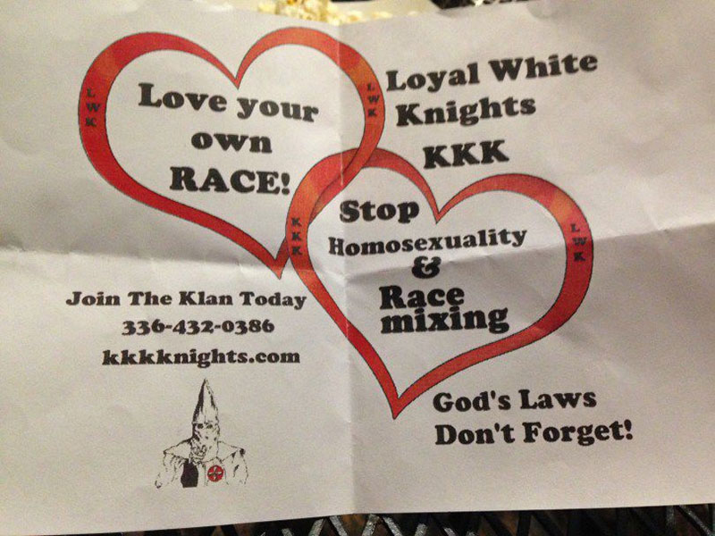 Tract du KKK distribué dans la région de Grand Junction/Colorado en 2017