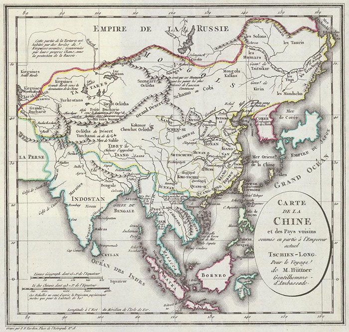 Carte historique de la Chine de 1798 incluant la région du Tibet/Tsang (2)